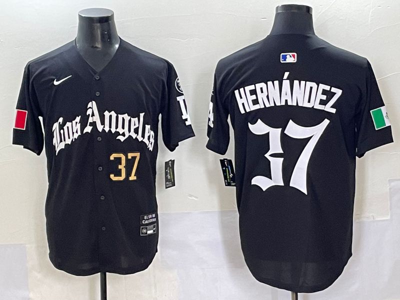 Men 2025 Los Angeles Dodgers #37 Hernandez Black Five generations Joint Name Nike MLB Jersey style 6234